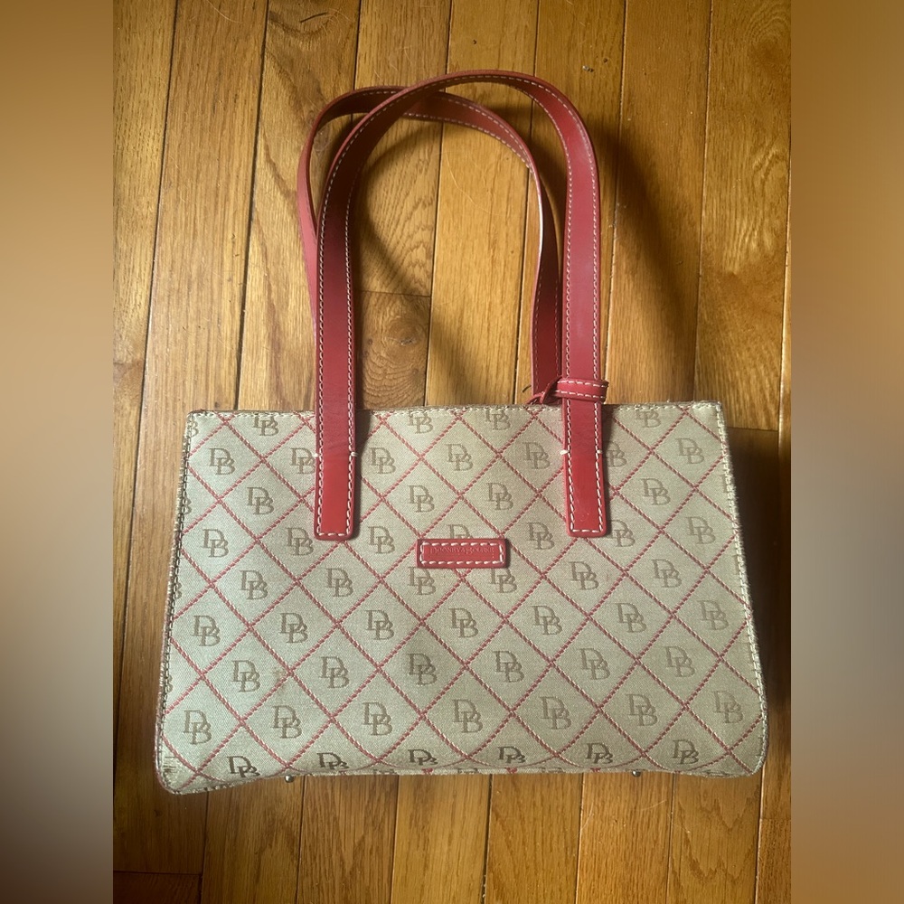 Dooney & Bourke Shoulder Bag Purse Monogram Canvas  W/Leather Trim Handbag